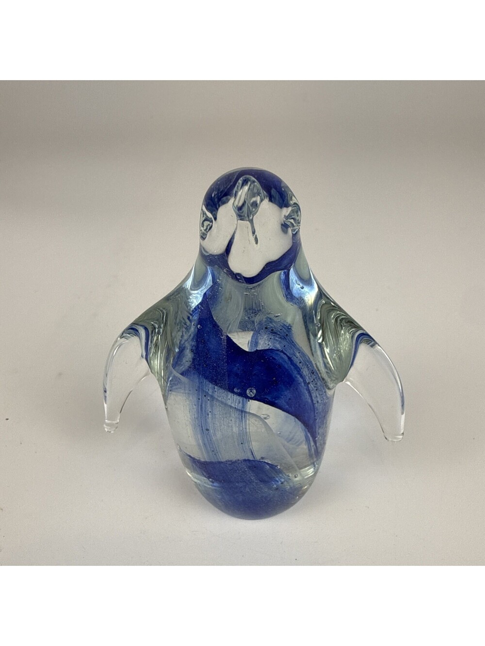 Dynasty Gallery Penguin Glass Figurine 4" Glow in the Dark Blue Paperweight